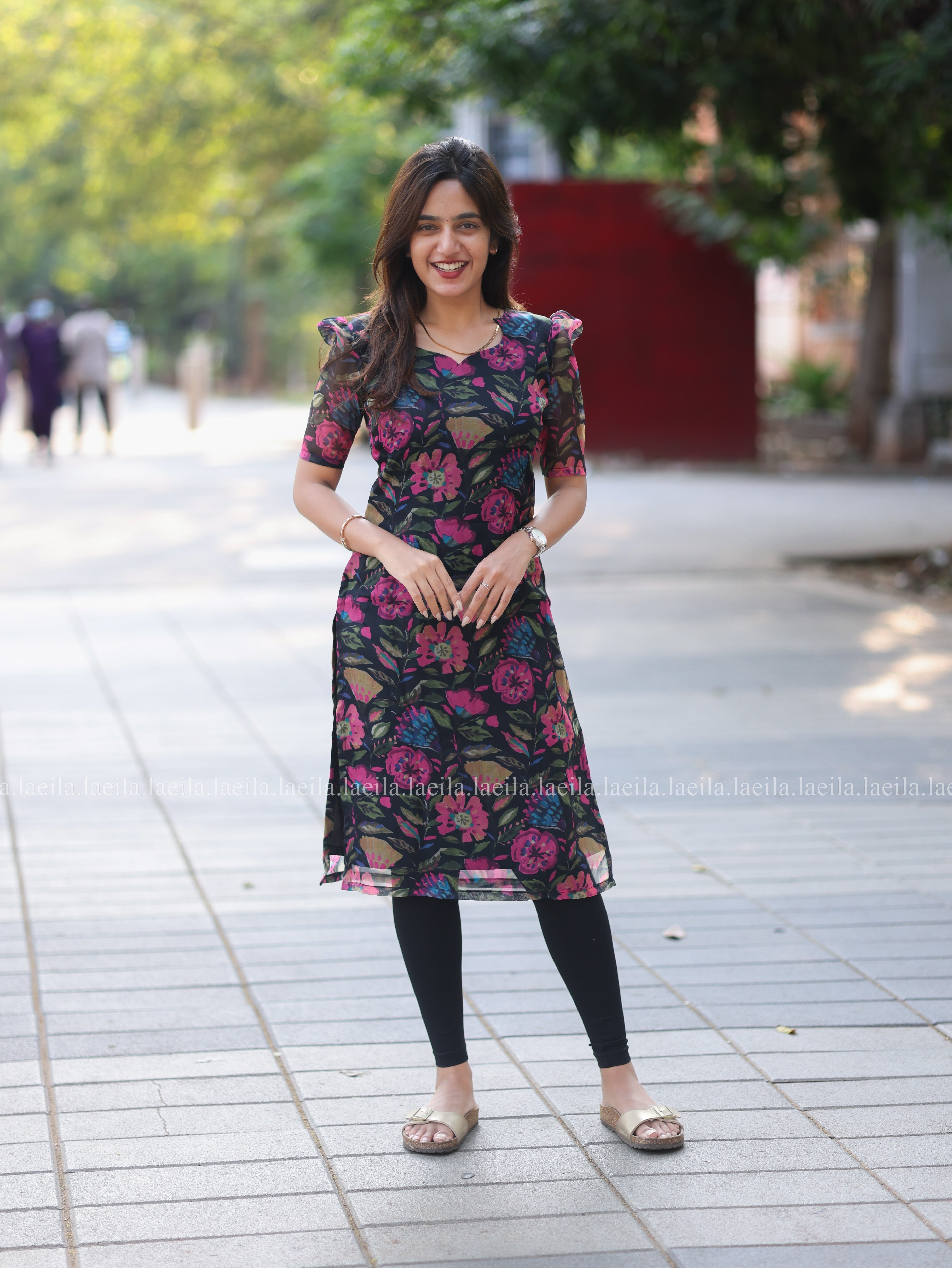 Black Floral Organza Top